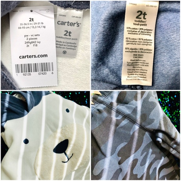 CARTER’S⚡️Cute Toddler Boys Camo Cozy Track Set_2T - Picture 4 of 6